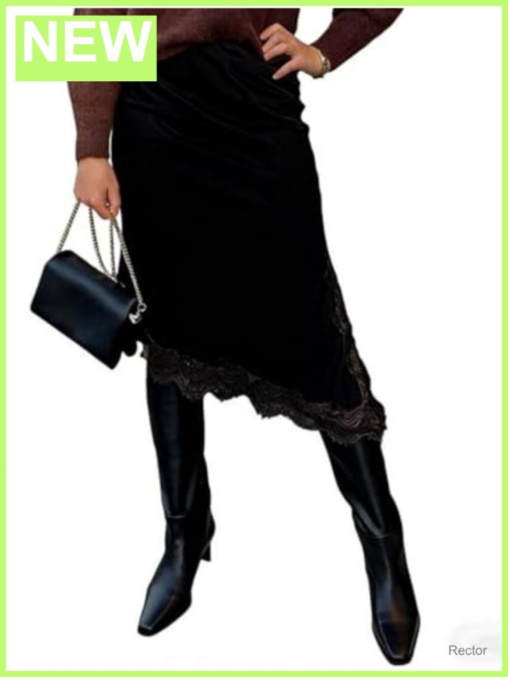 Satin Lace Trim Half Slip Maxi Skirt Elastic Waist Asymmetric Hem